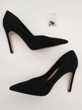 Zara Black Suede Pointed Toe Stiletto V-Cut Pumps